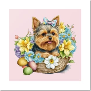 Cute Yorkshire Terrier Happy Easter Basket Posters and Art